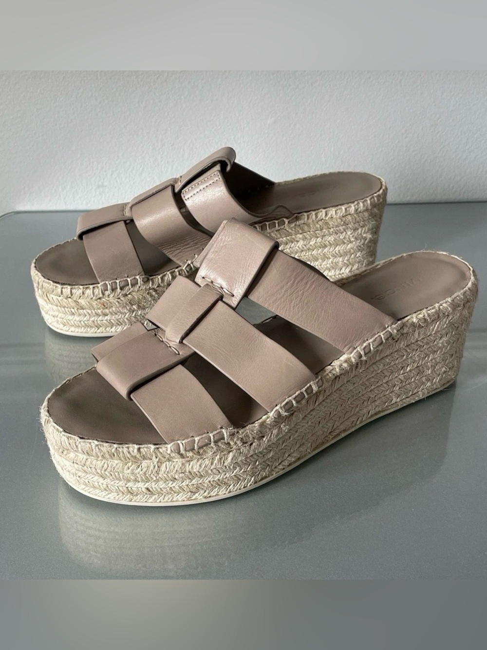 Vince Sabella Beige Braided Espadrille Wedge Slides